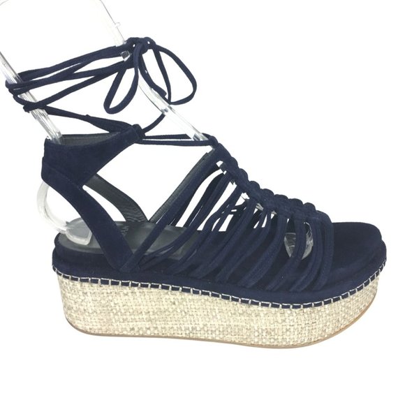 Stuart Weitzman Navy Lace-up Platform Sandals - Picture 7 of 13